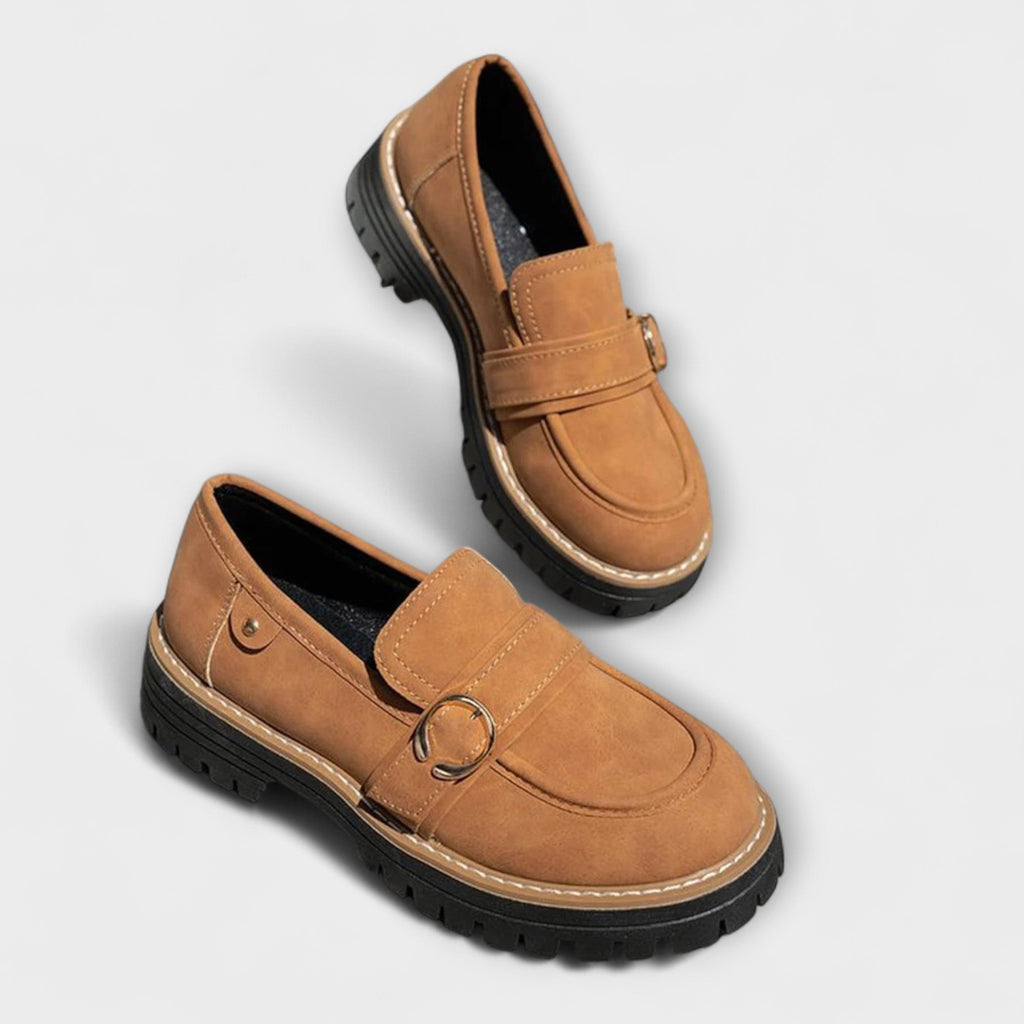 Women's Suede Penny Loafers Platform Buckle