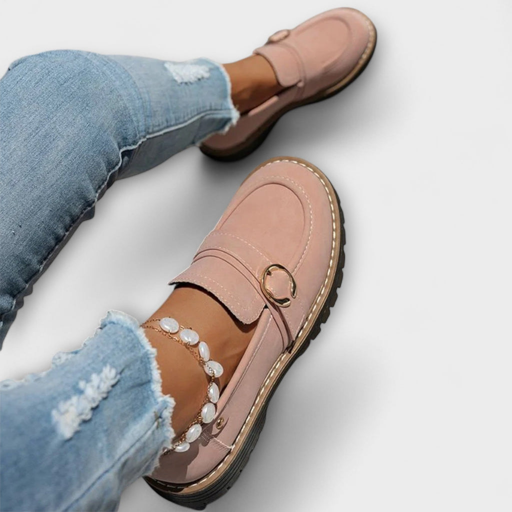 Women's Suede Penny Loafers Platform Buckle