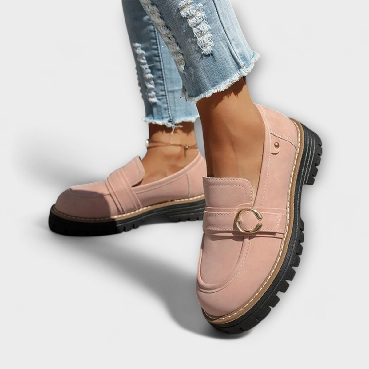 Women's Suede Penny Loafers Platform Buckle