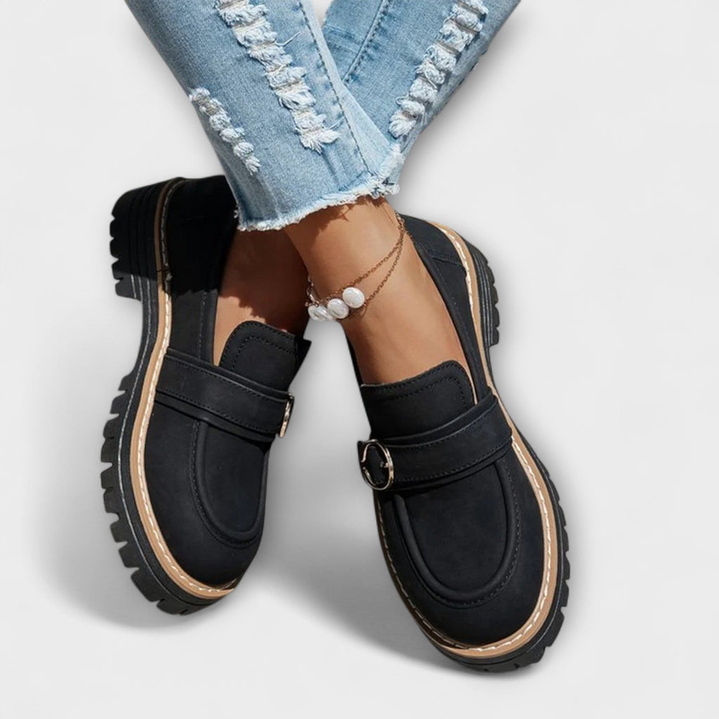 Women's Suede Penny Loafers Platform Buckle