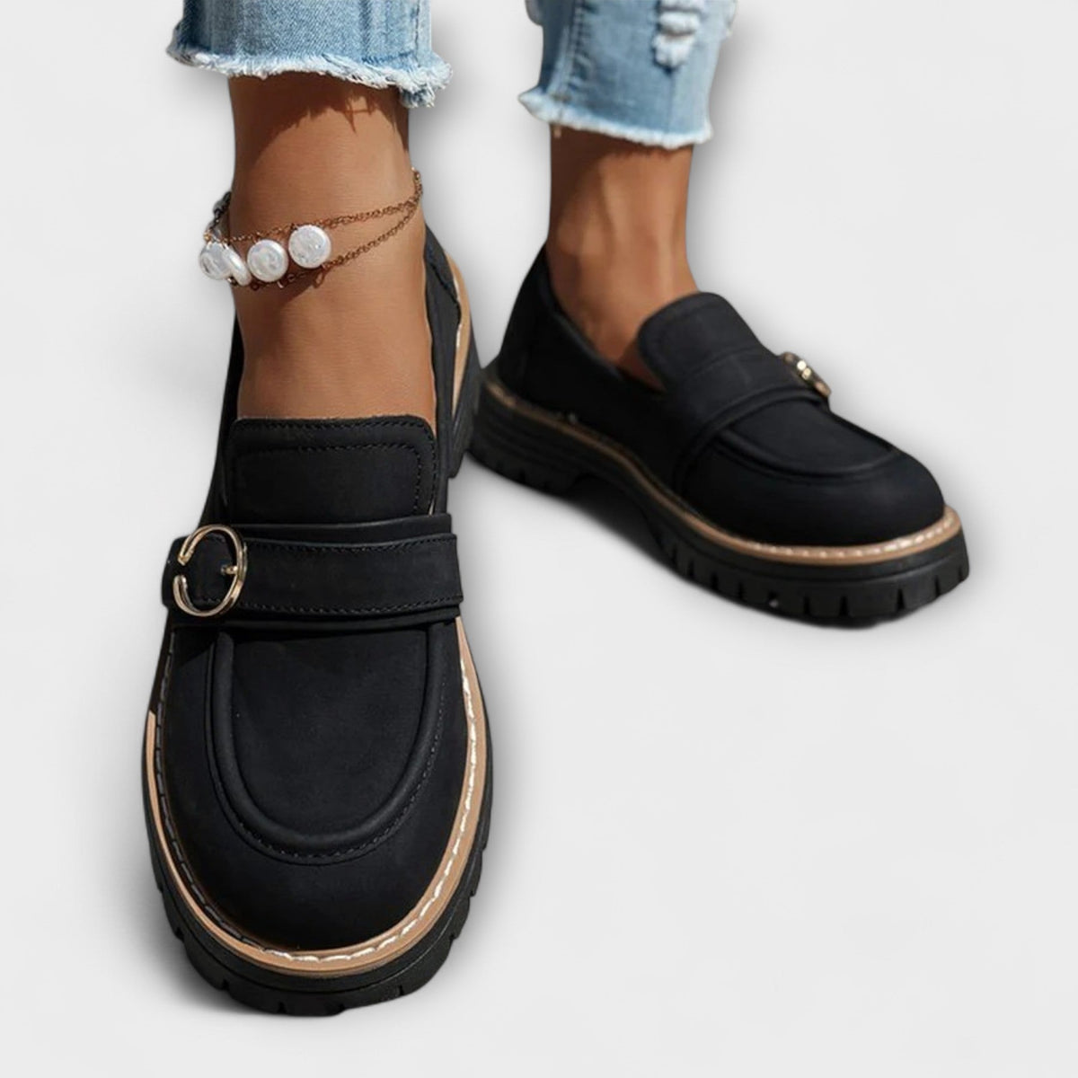 Women's Suede Penny Loafers Platform Buckle