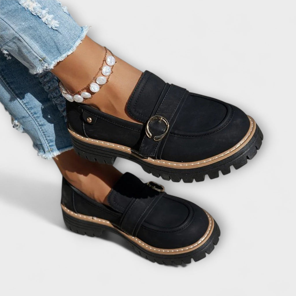 Women's Suede Penny Loafers Platform Buckle