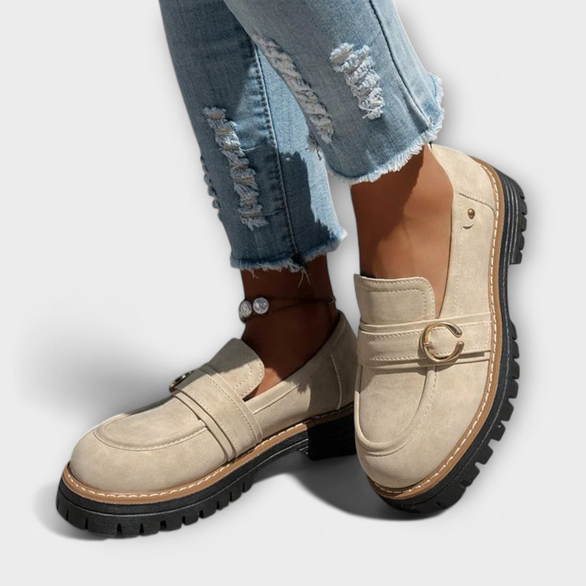 Women's Suede Penny Loafers Platform Buckle