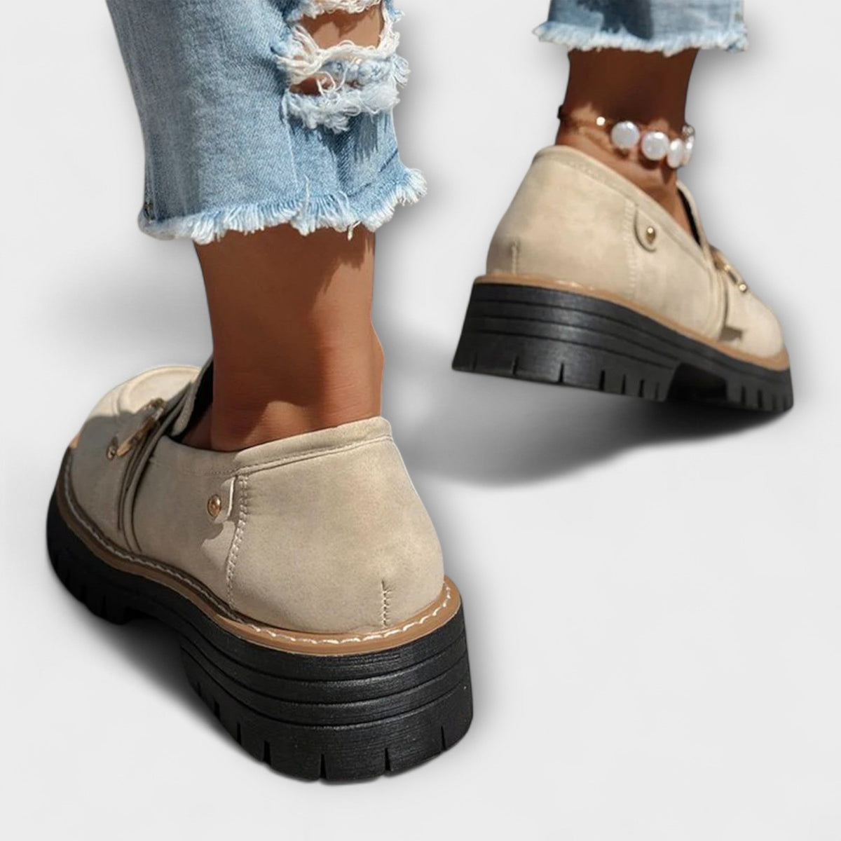 Women's Suede Penny Loafers Platform Buckle