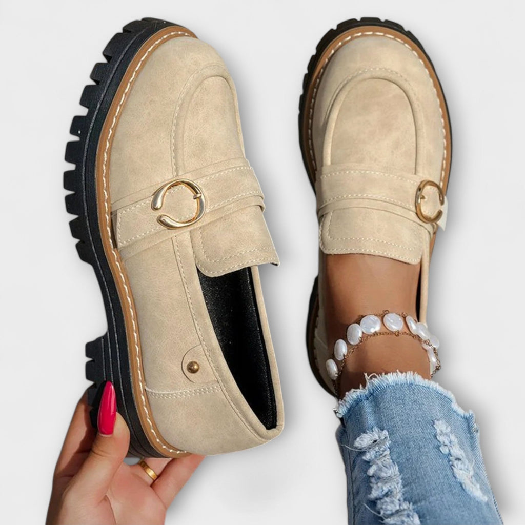 Women's Suede Penny Loafers Platform Buckle