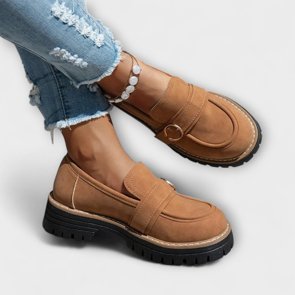 Women's Suede Penny Loafers Platform Buckle