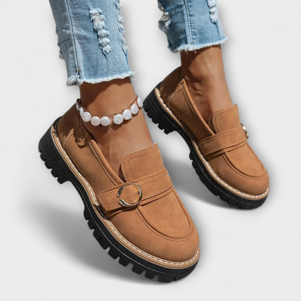 Women's Suede Penny Loafers Platform Buckle