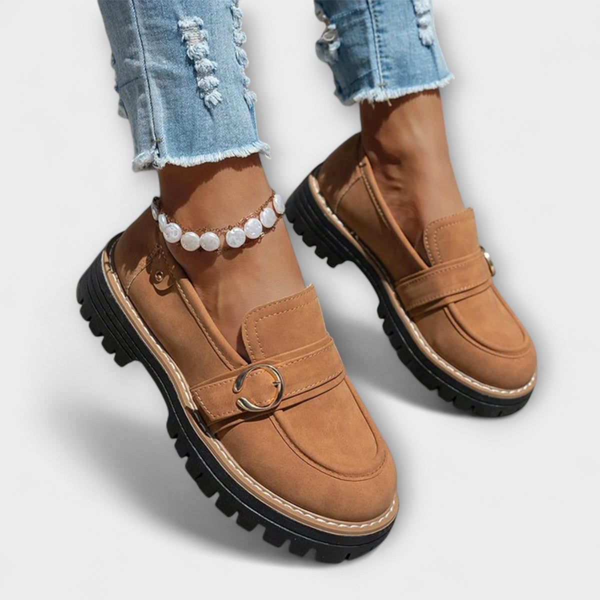 Women's Suede Penny Loafers Platform Buckle