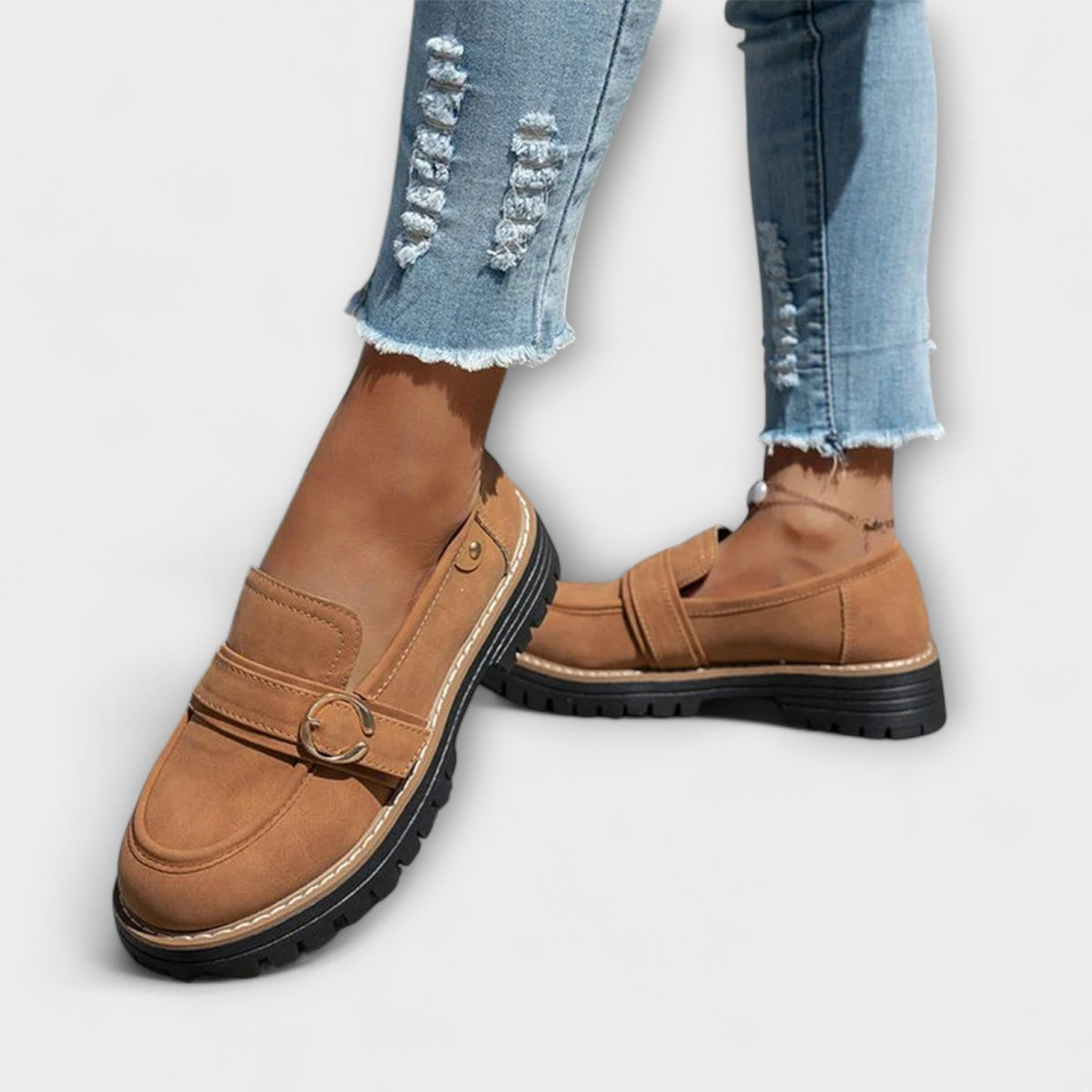 Women's Suede Penny Loafers Platform Buckle