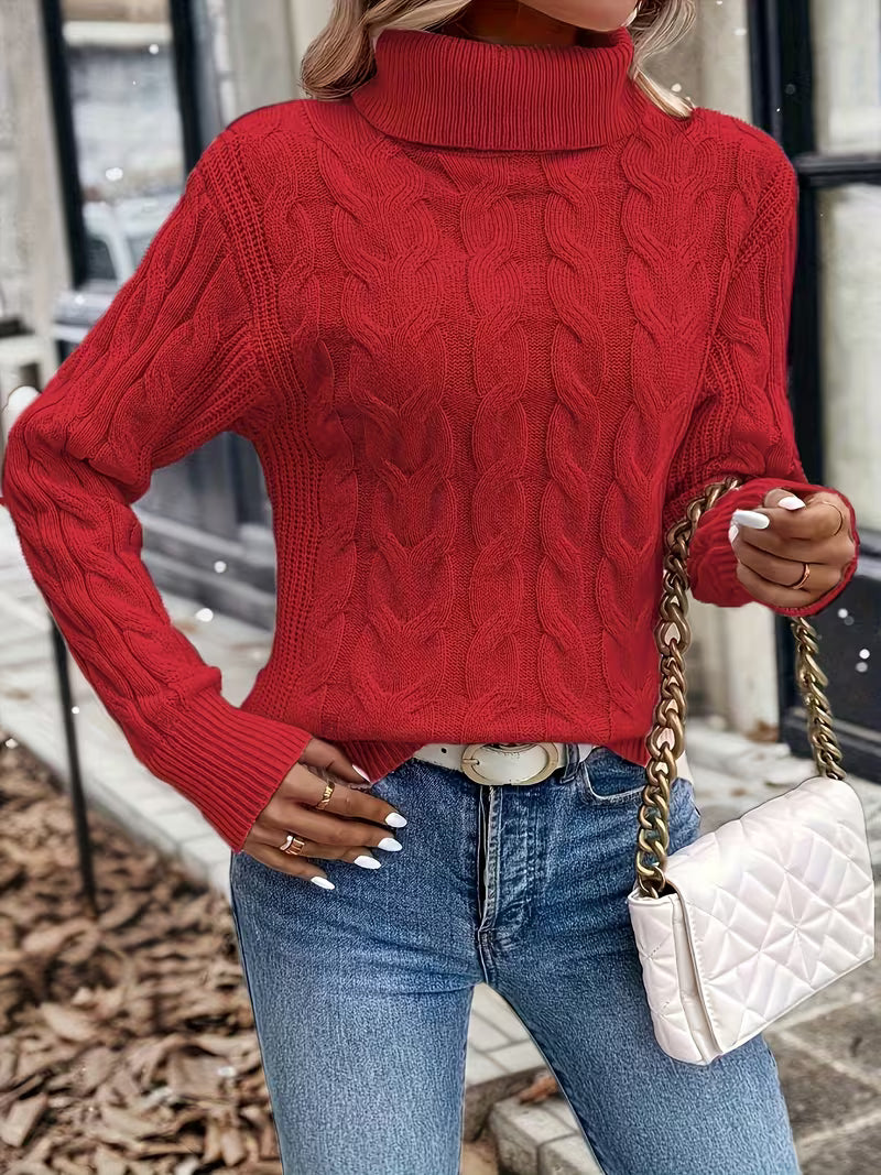 Eva Cable Knit Turtleneck Pullover Sweater - view 5
