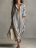 Harlow Striped Boho Long Sleeve Maxi Dress - front view