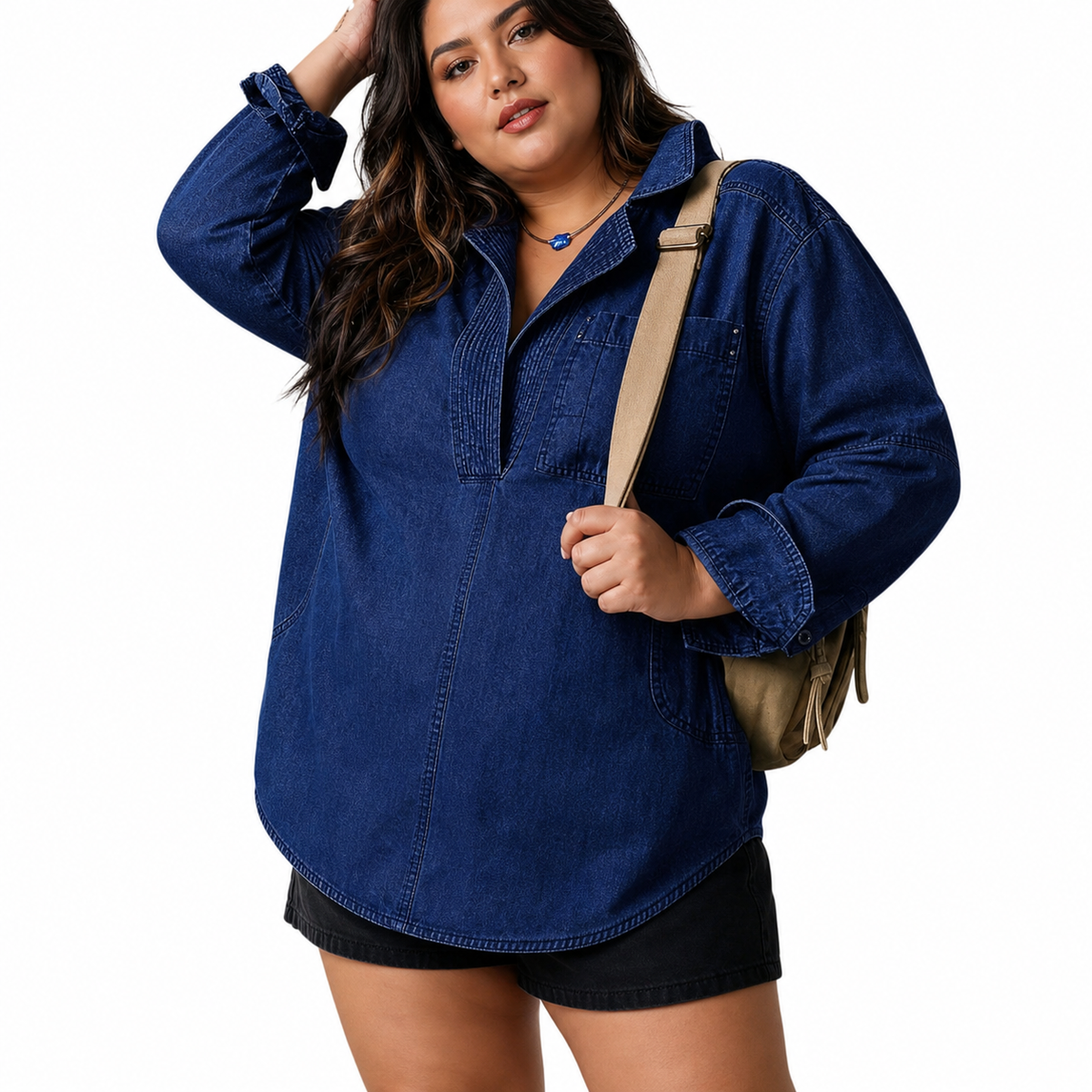 Emilia – Chic V-Neck Denim Tunic Top – view 5