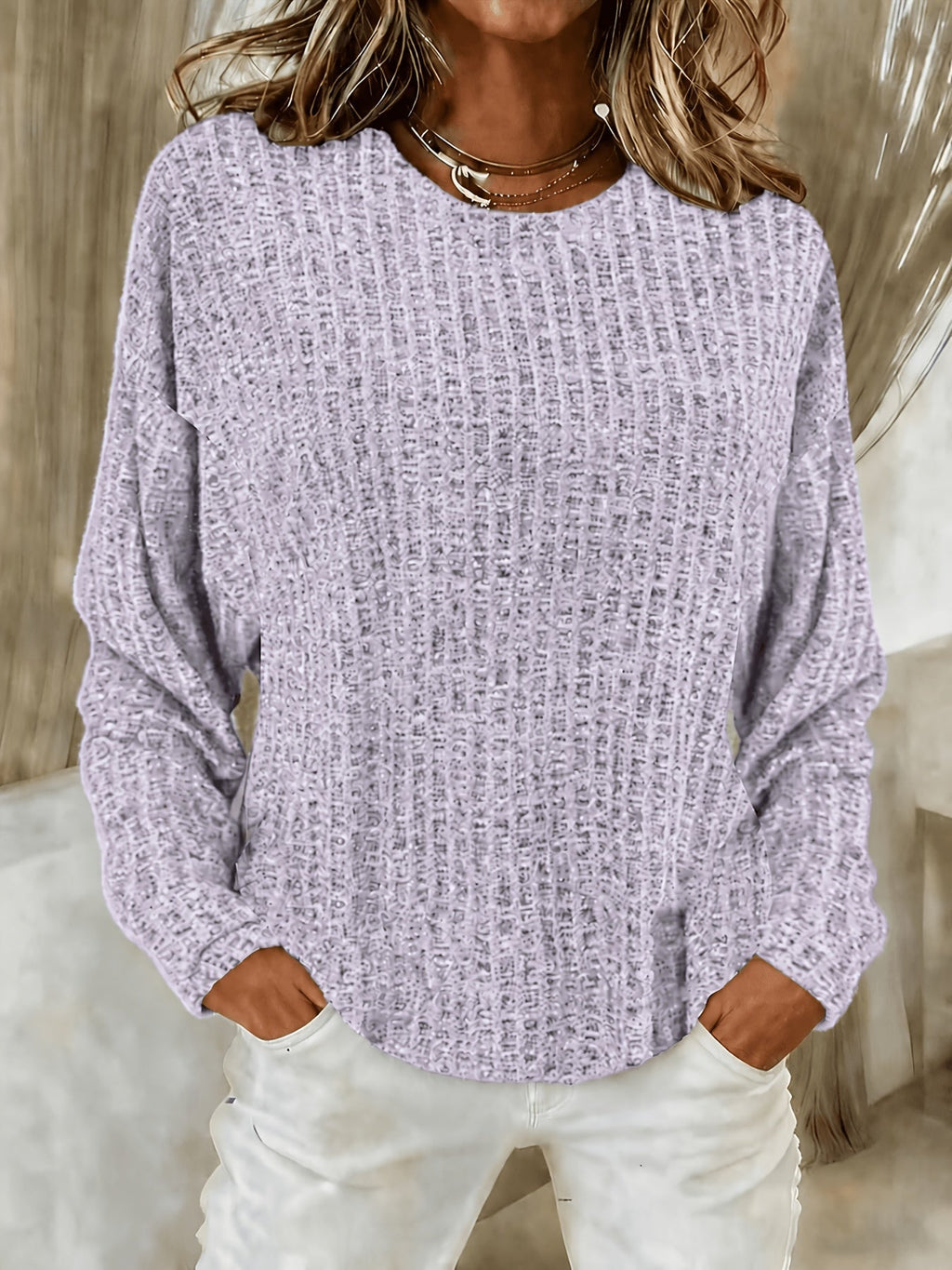 Paloma | Waffle Knit Tunic Sweater with Curved Hem for Women