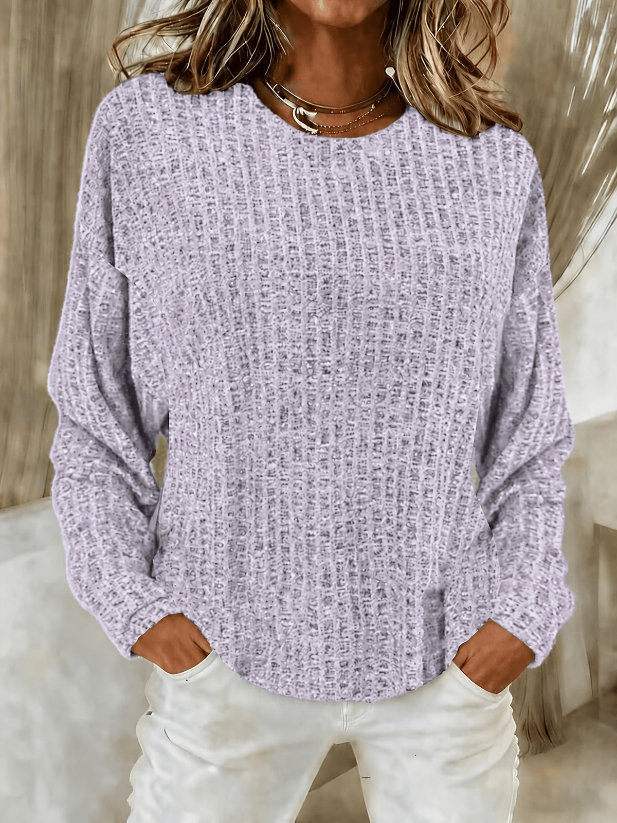 Paloma | Waffle Knit Tunic Sweater with Curved Hem for Women