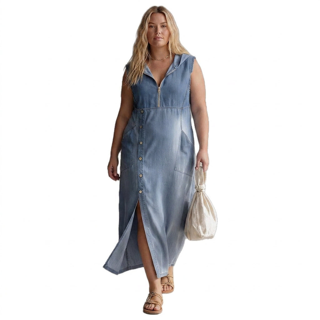 Clemence Hooded Denim Sleeveless