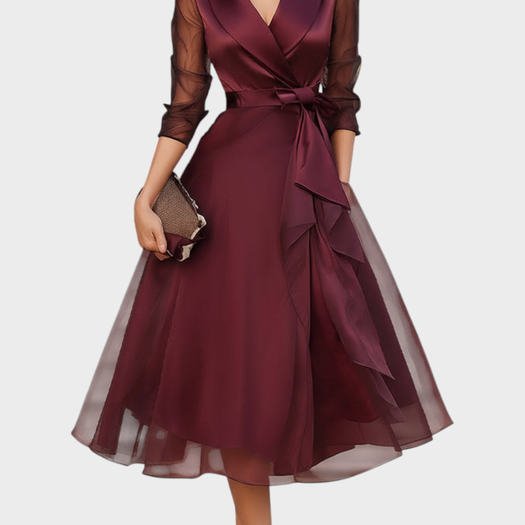 Faye – Elegant Midi Dress with Sheer Sleeves – view 5