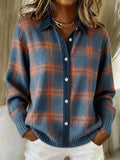 Delaney | Plaid Shirt-Collar Button-Front Knit Cardigan