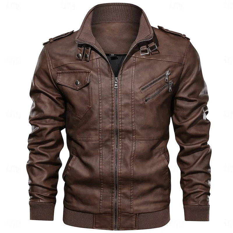 Franklin – Rugged Stand-Collar Biker Jacket – view 2