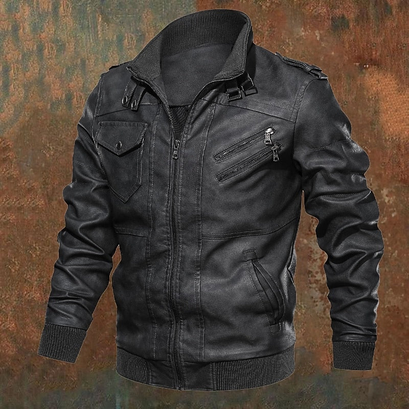 Franklin – Rugged Stand-Collar Biker Jacket – view 4