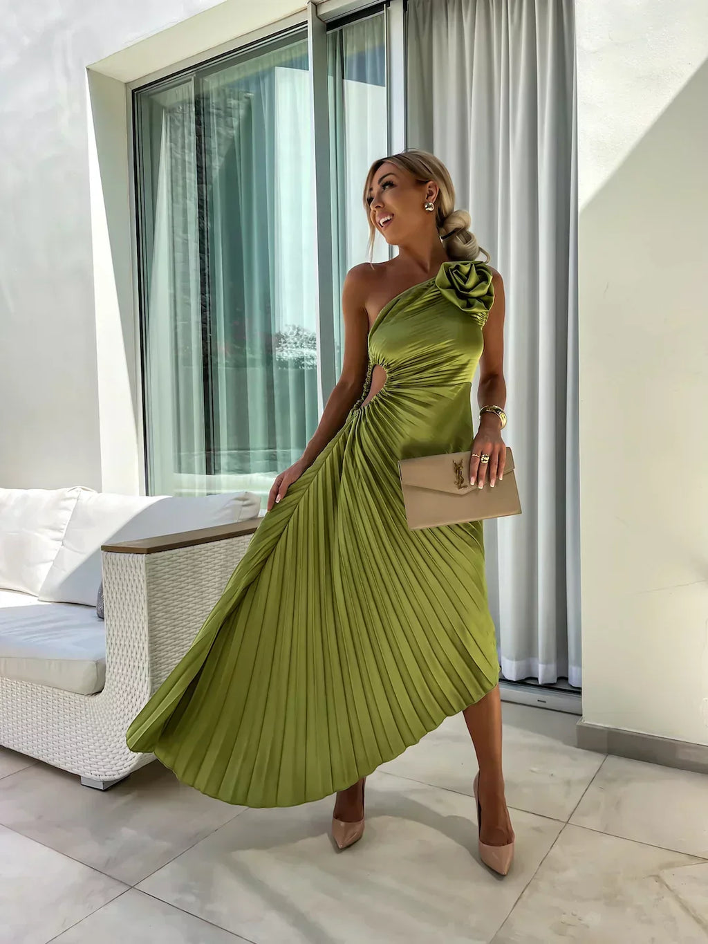 Lily - Women's Romantic Floral One-Shoulder Dress