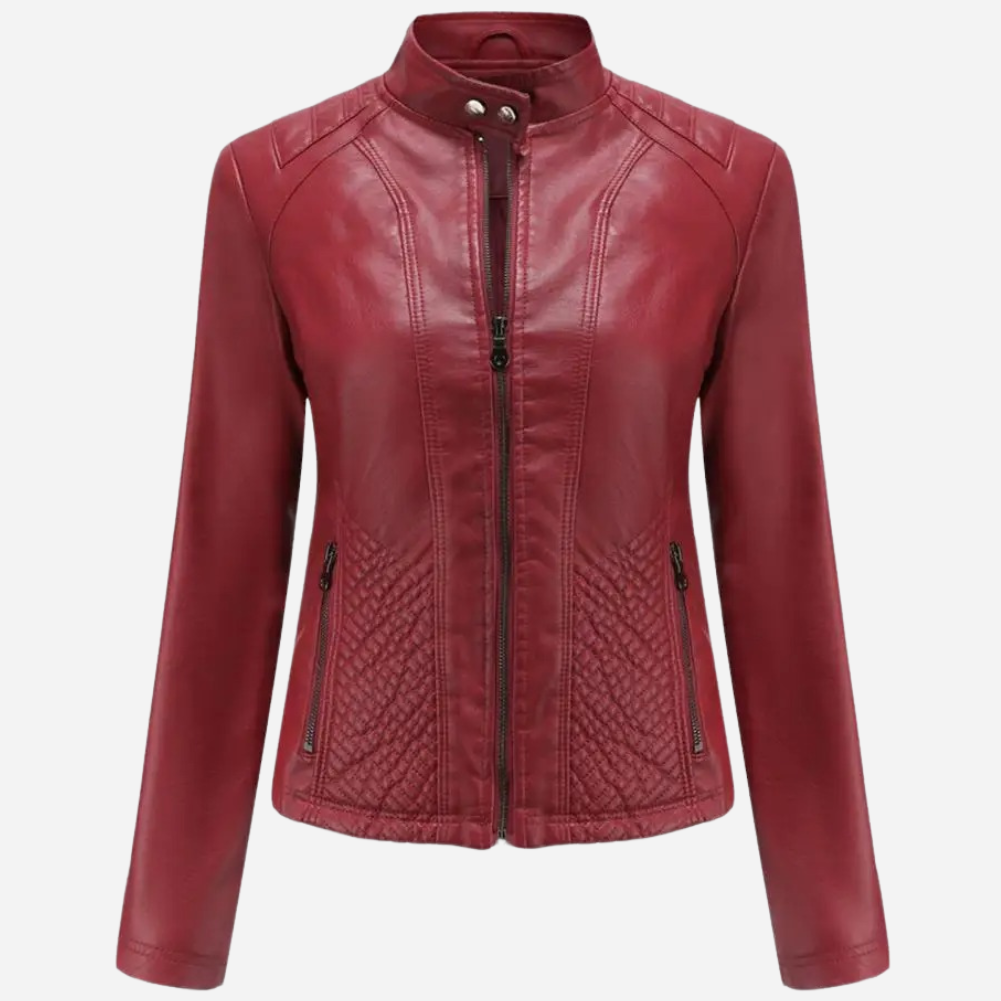 Georgina – Faux Leather Biker Jacket with Quilted Side Panels for Women – view 7