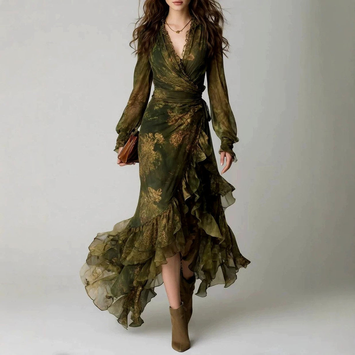 Giulietta - Women's Long Sleeve Wrap Ruffle Maxi Dress