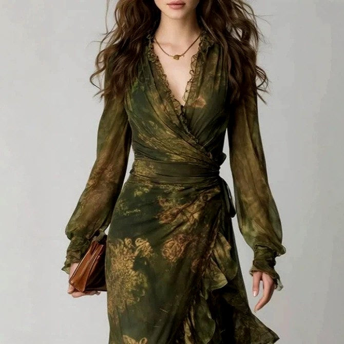 Giulietta - Women's Long Sleeve Wrap Ruffle Maxi Dress