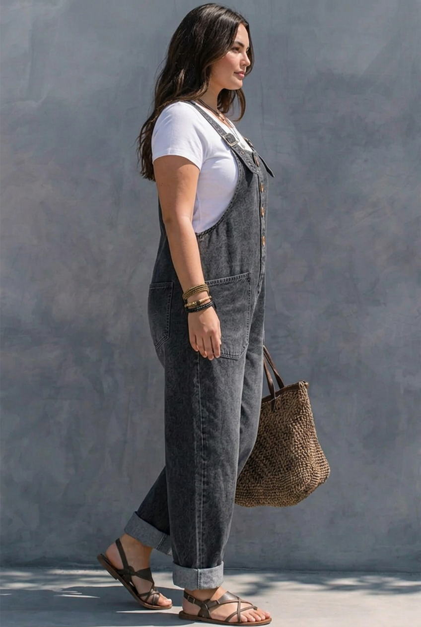 Hattie – Elastic Waist Denim Jumpsuit – view 2