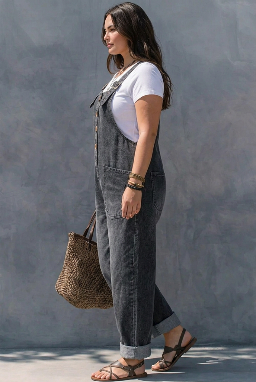 Hattie – Elastic Waist Denim Jumpsuit – view 4