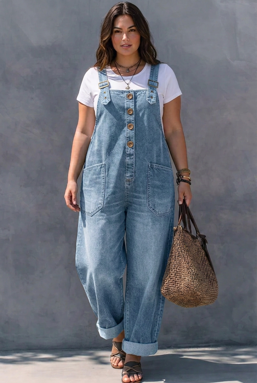 Hattie – Elastic Waist Denim Jumpsuit – view 5