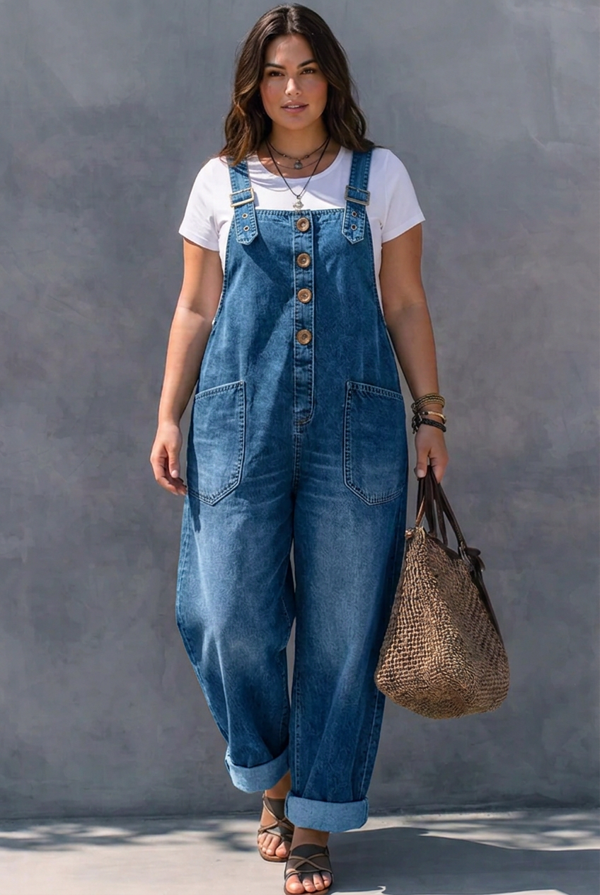 Hattie – Elastic Waist Denim Jumpsuit – view 6