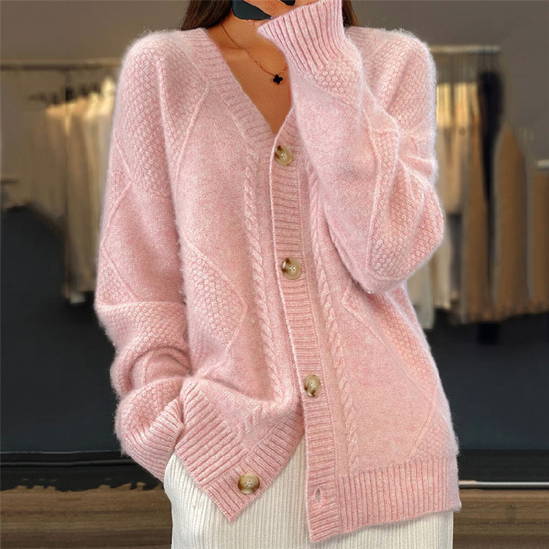 Everly | Diamond-Textured V-Neck Button-Front Cardigan