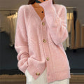 Ayla Cable Knit Stand Collar Collared Cardigan - front view