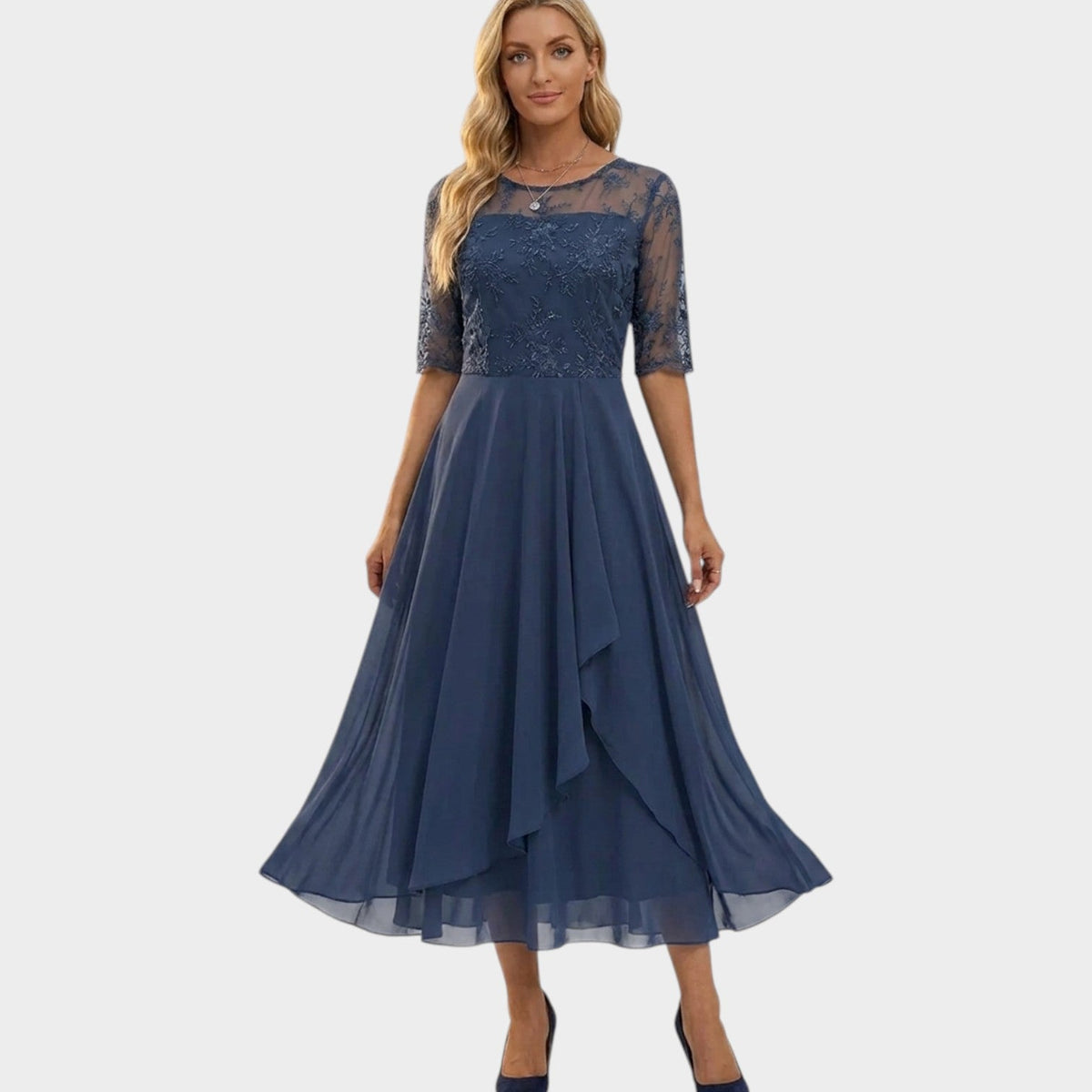 Women's Formal Dress Midi A-Line Floral Lace