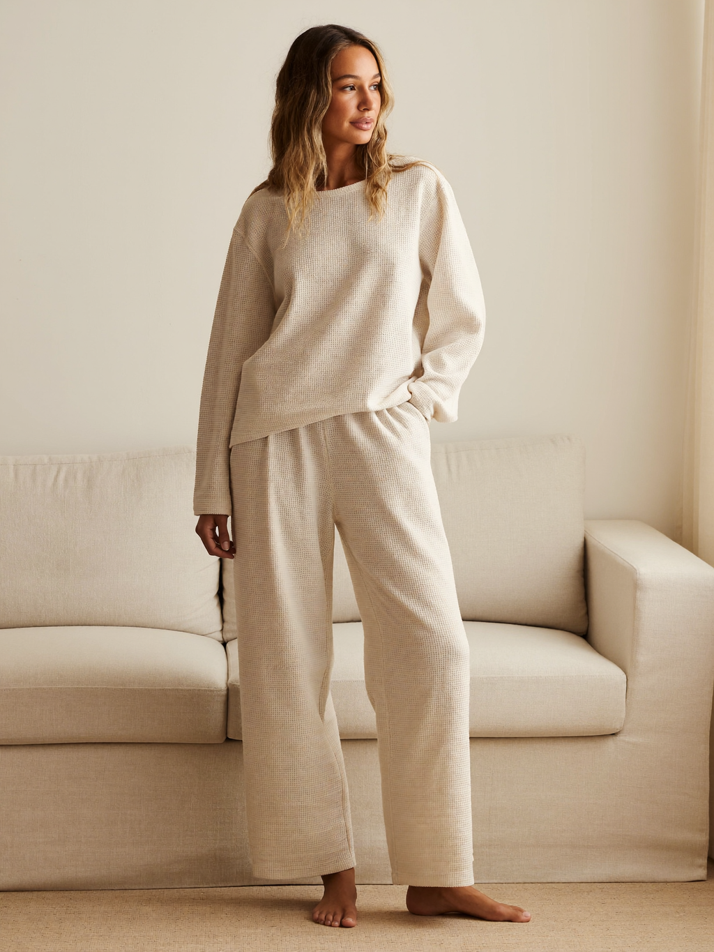 Waffle-Knit Lounge Set – Elara