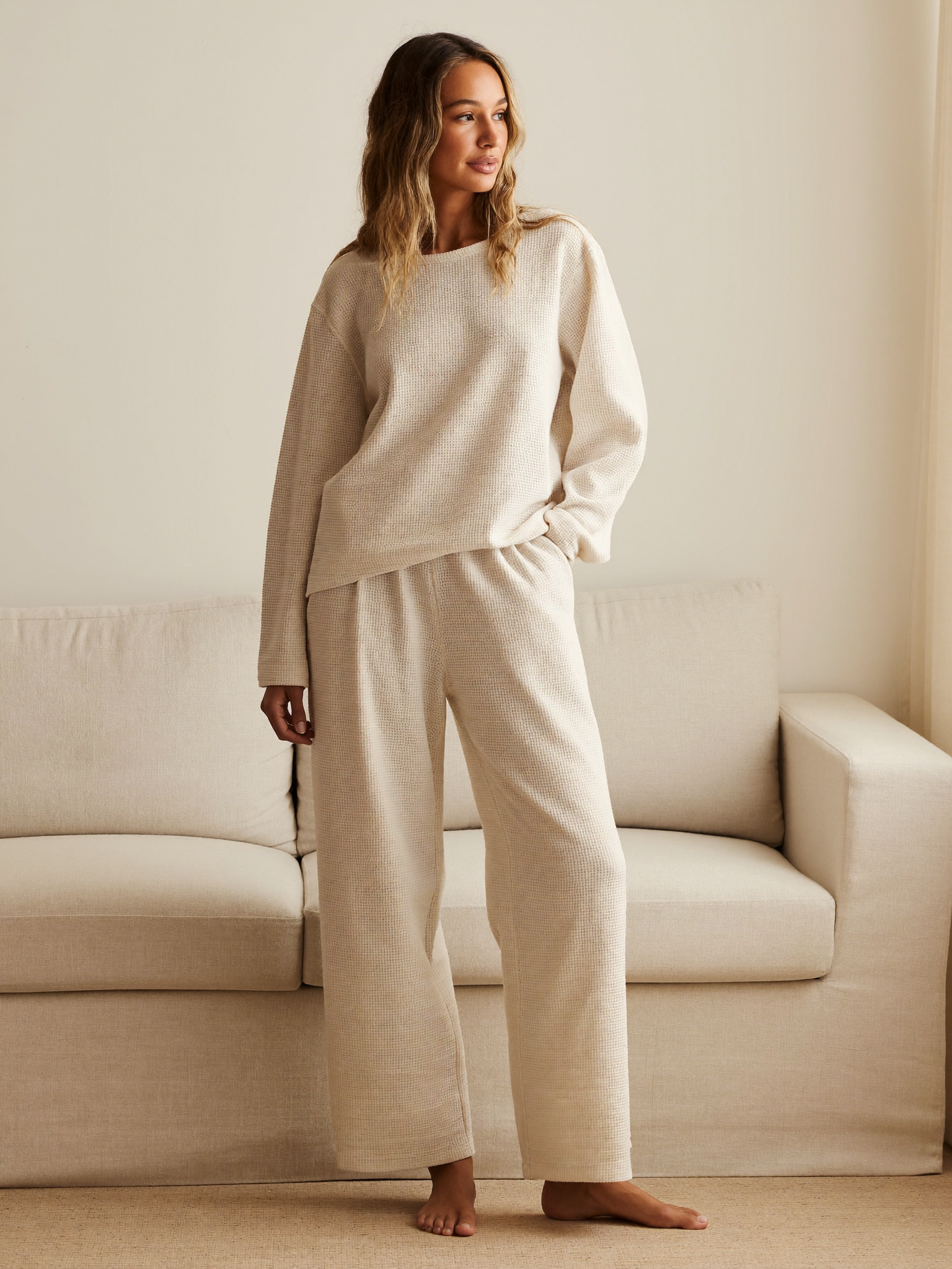 Waffle-Knit Lounge Set – Elara