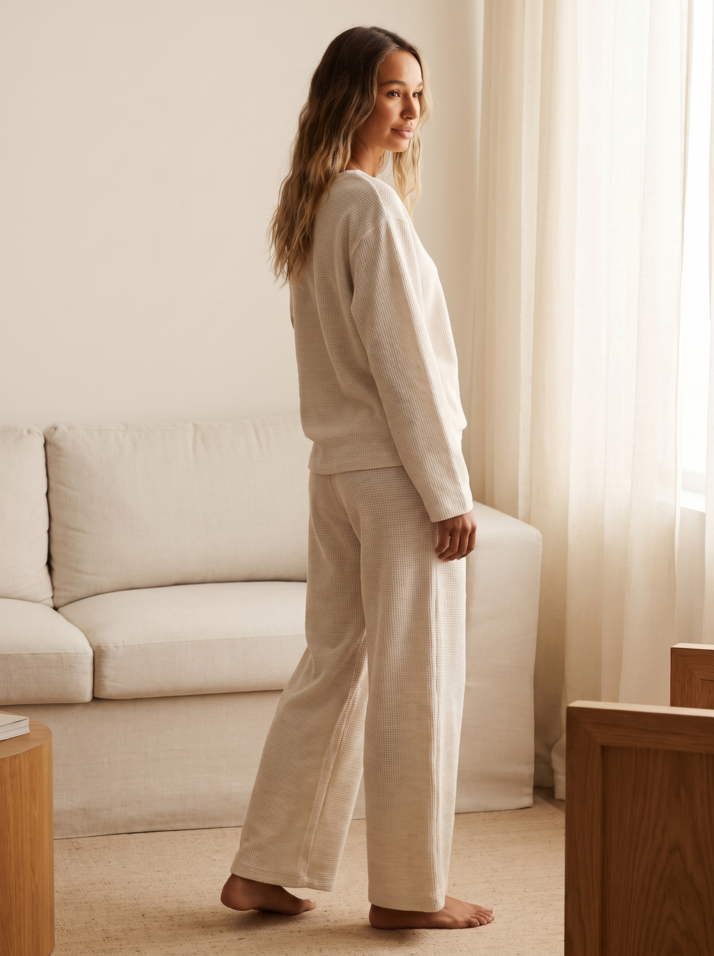 Waffle-Knit Lounge Set – Elara