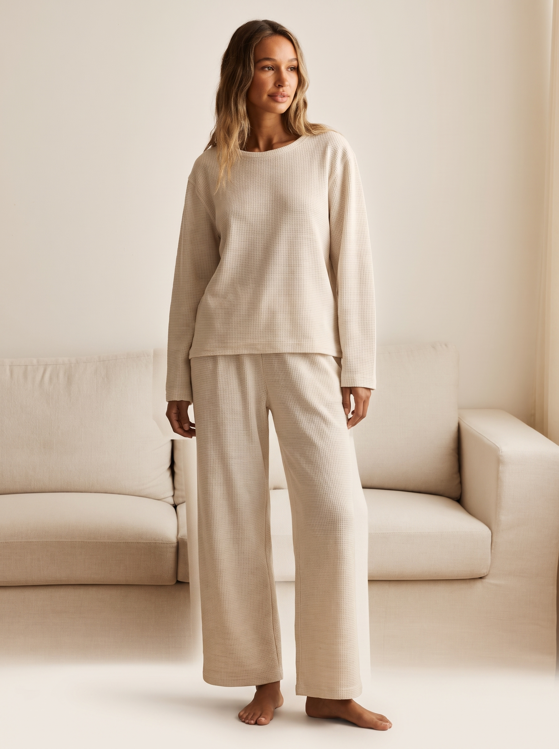 Waffle-Knit Lounge Set – Elara