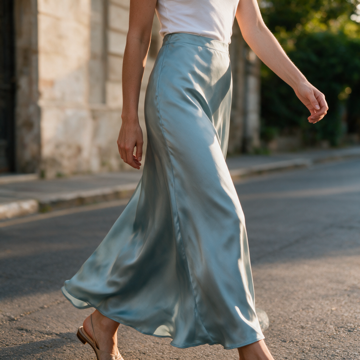 Marisol | Sheeny Satin Bias Cut Long Skirt for Women