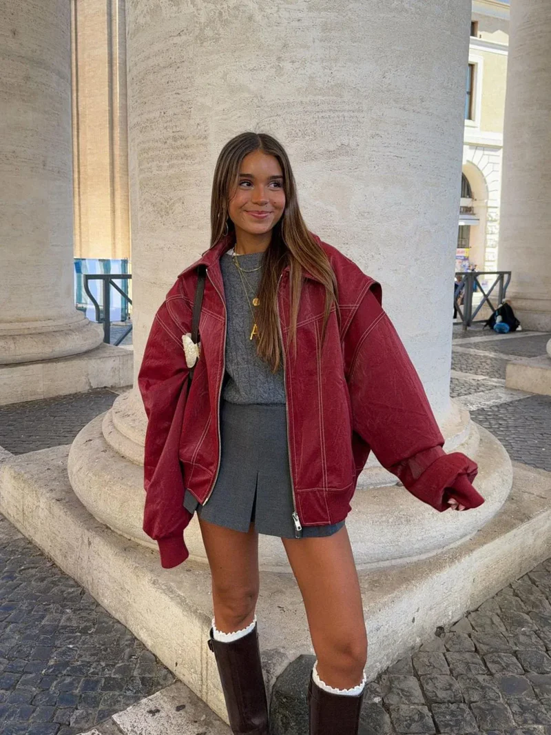 Naliyah | Oversized Windbreaker Jacket with Contrast Stitching for Women