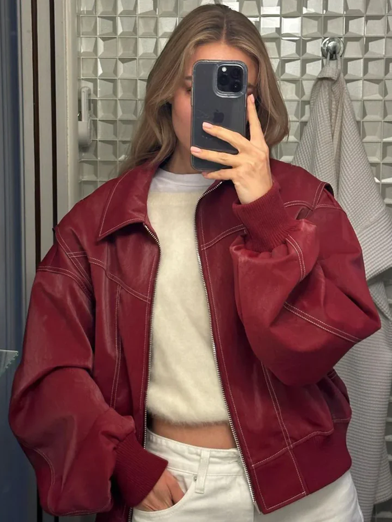 Naliyah | Oversized Windbreaker Jacket with Contrast Stitching for Women
