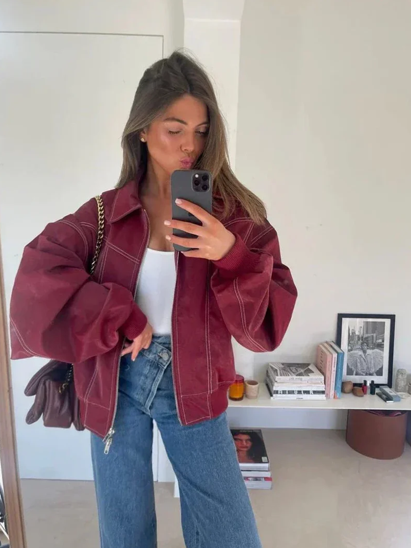 Naliyah | Oversized Windbreaker Jacket with Contrast Stitching for Women