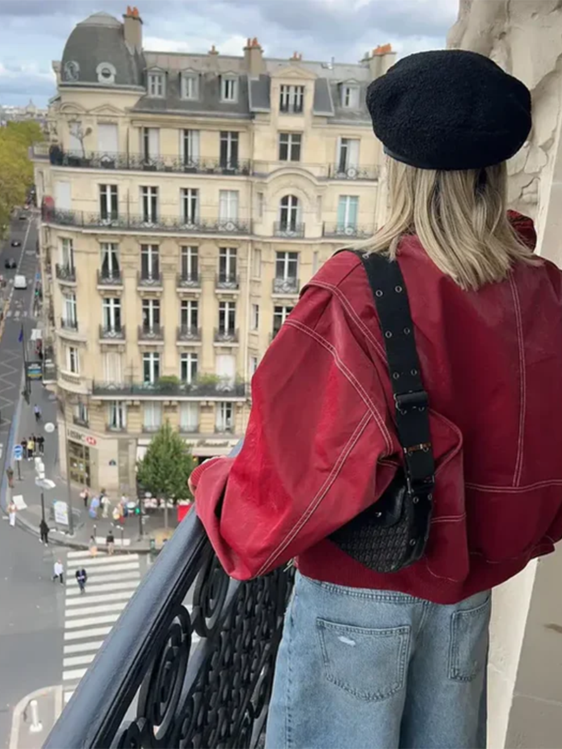 Naliyah | Oversized Windbreaker Jacket with Contrast Stitching for Women
