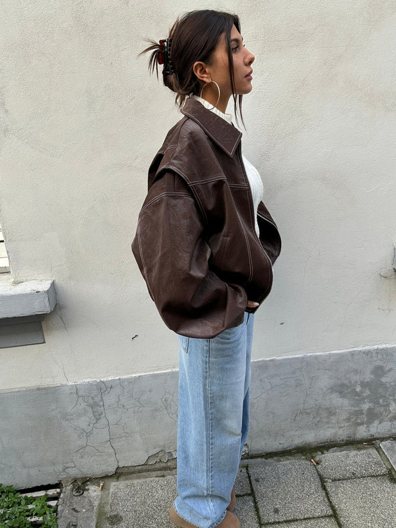 Naliyah | Oversized Windbreaker Jacket with Contrast Stitching for Women
