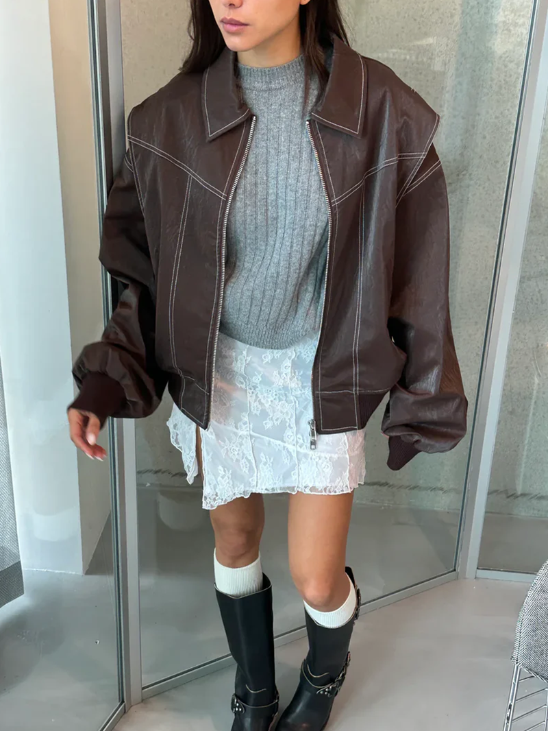 Naliyah | Oversized Windbreaker Jacket with Contrast Stitching for Women
