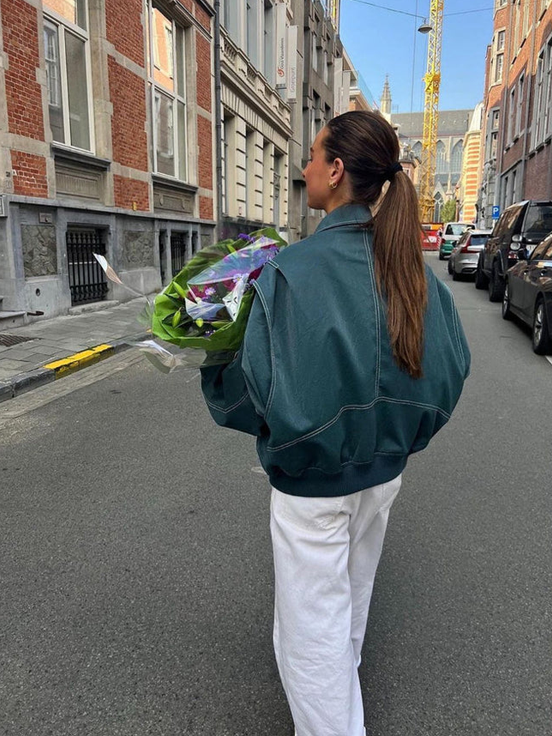 Naliyah | Oversized Windbreaker Jacket with Contrast Stitching for Women