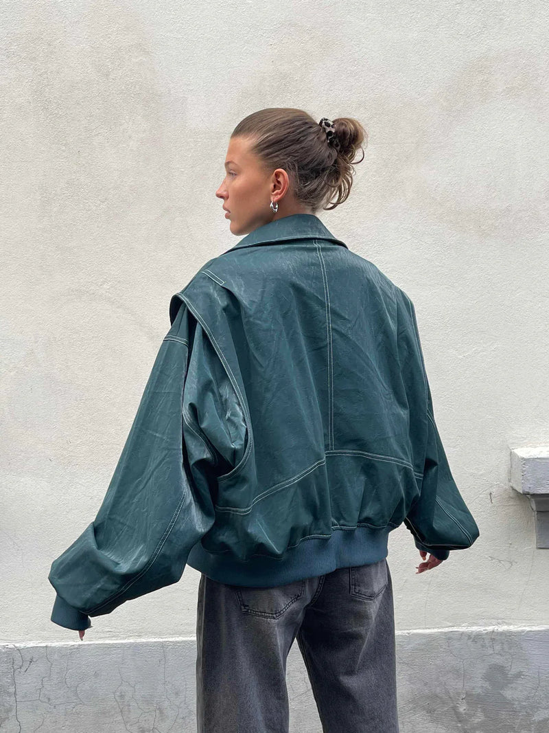 Naliyah | Oversized Windbreaker Jacket with Contrast Stitching for Women
