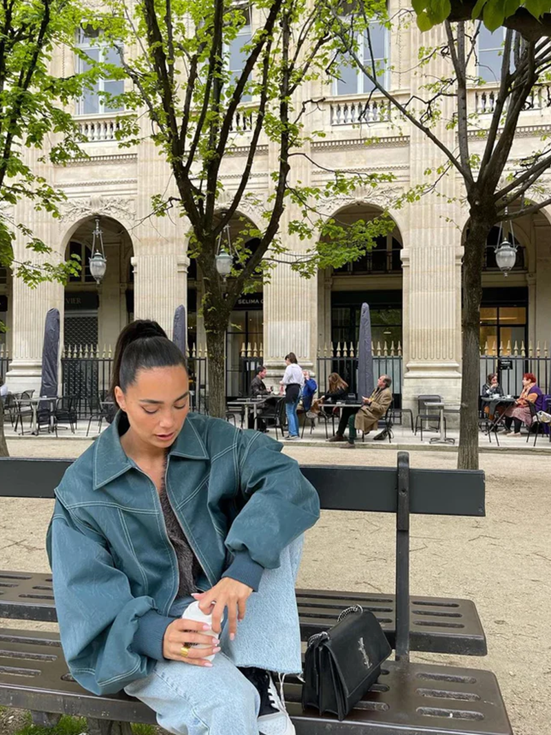 Naliyah | Oversized Windbreaker Jacket with Contrast Stitching for Women