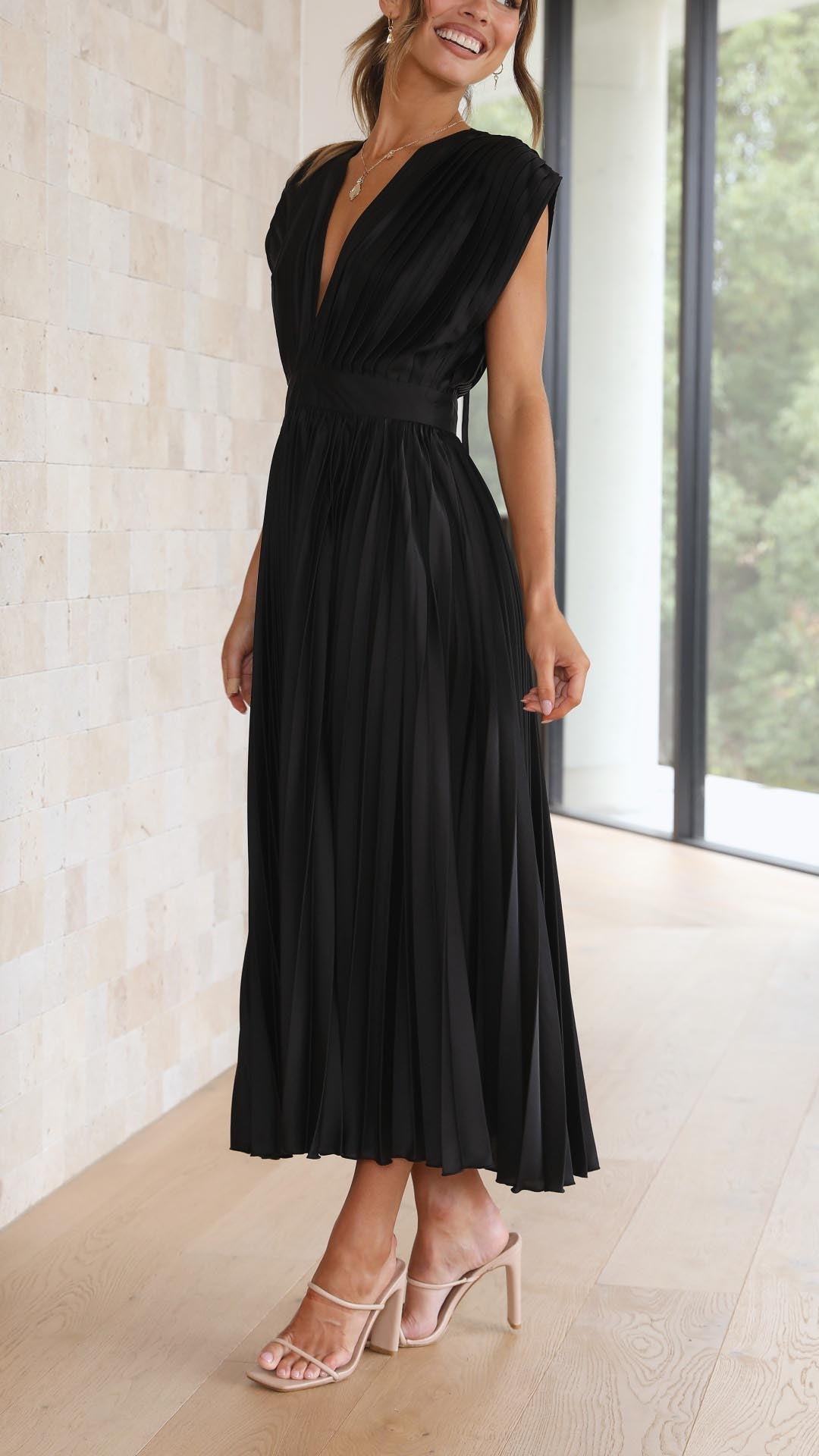 Solene Tie Front Pleated Midi Dress - view 16