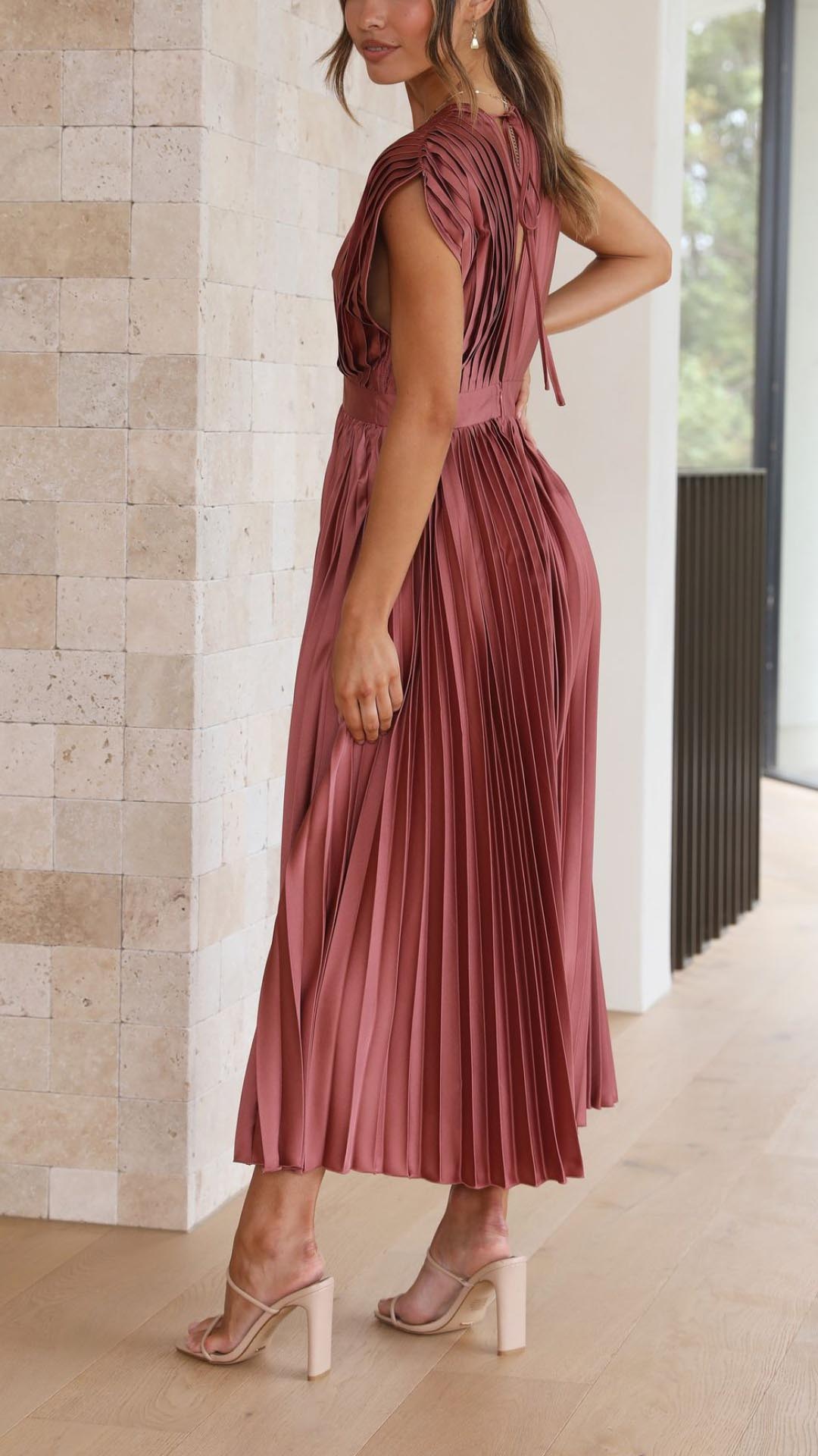 Solene Tie Front Pleated Midi Dress - view 4